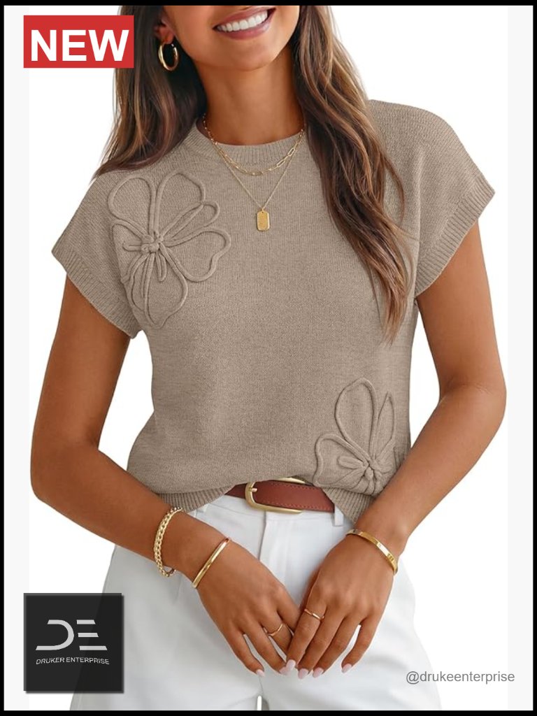 Short Sleeve Sweater Vest Floral Knit Pullover Tank Top Trendy Spring Outfits